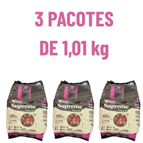Kit Ração 1kg 1, 2, 3 Pacotes Quatree Supreme Para Gatos Adultos Salmão e batata doce