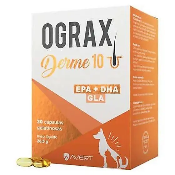 Suplemento Alimentar Para Cães Cachorro Gatos Ograx Derme 10 Com 30 Cápsulas Nutrientes Pele Pelos