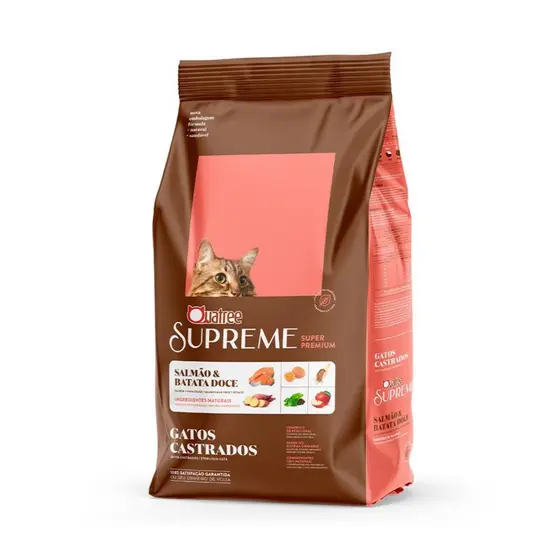 Ração Para Gatos 3KG Castrados Alimento Quatree Supreme Adulto Sabor Salmão e Batata Doce