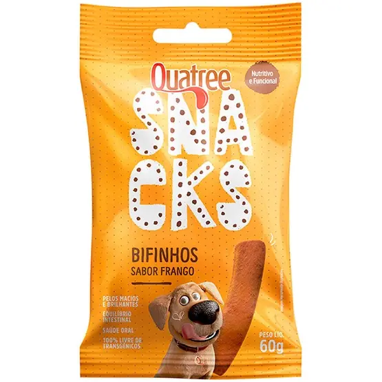 Petisco Quatree Para Cães Cachorro Sabor Frango 60g Filhotes Adultos Idosos P/ Pelagem Bifinhos