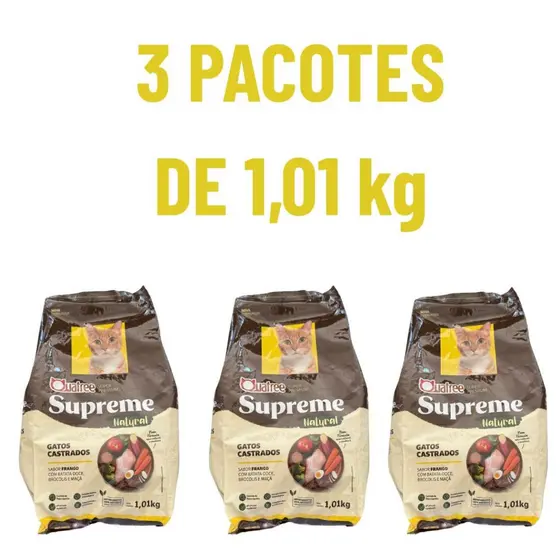 Kit Ração 1kg  2 ou 3 Pacotes Ração Quatree Supreme Gatos Castrados Frango e batata doce