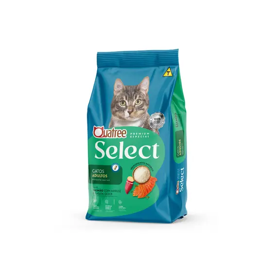 Ração Para Gatos 3KG Alimento Quatree Select Adulto Sabor Salmão Arroz e Batata Doce