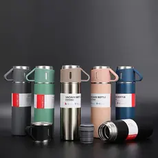 Garrafa Squeeze Fosco Térmica Aço Inox Com Copo Stainless Steel Top+3 Xícaras