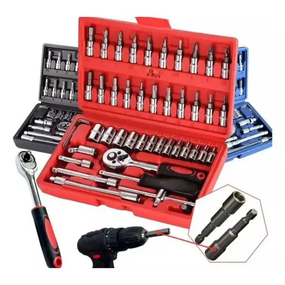Kit Ferramenta Jogo De Soquete Aço Crv 1/4 Catraca Chave Allen Com Maleta Completo Barato
