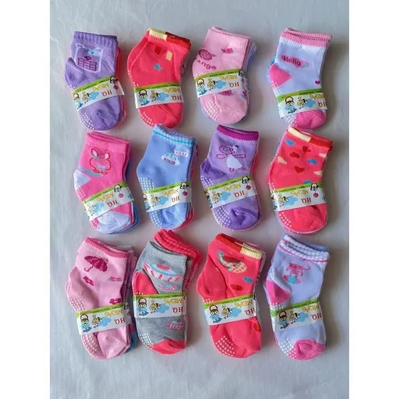 kit 12 Pares Meia Bebê Feminina, 0 a 6 , 6 a 12 , 12 a 24 meses