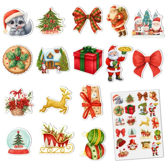 24 pecas adesivo de PVC A prova d agua para decoracao de Natal em estilo retro
