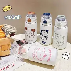 Garrafa Com Canudo Térmica Infantil Estampas Animais Aço Inox 400ml