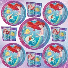 Kit Festa Ariel Pequena Sereia Pratos Copos Princesas Descartáveis Decoração Aniversário Infantil