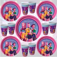 Kit Festa Guerreiras do K-Pop Huntrix Oficial Decoração Infantil Copos 200ml Pratos 18cm