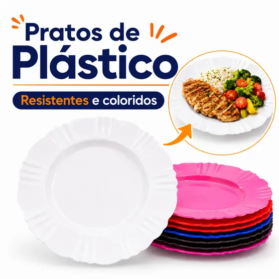 Kit Com 10 Prato Fundo Redondo De Plástico Para Refeições