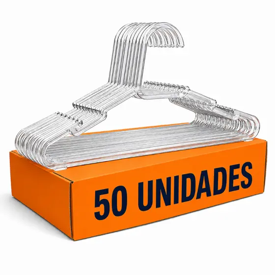 Kit com 50 Cabides Adulto Acrílico Transparente Organizador Roupa