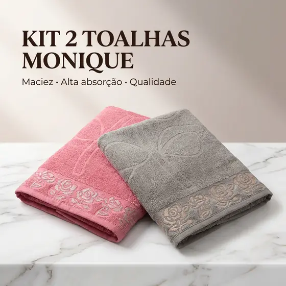Jogo Toalha de Banho 2 Peças Monique 100% Algodão Jacquard Grossa Felpuda Super Macia Excelente Absorção