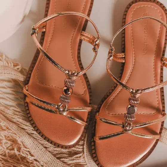 Sand谩lia Feminina Gaia  Rasteirinha Musa Fashion Estilosa Confort谩vel Modinha Adulto Envio Imediato