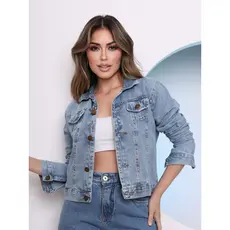 Jaqueta Jeans Feminina botões metálicos/2024 está muito na moda e popular