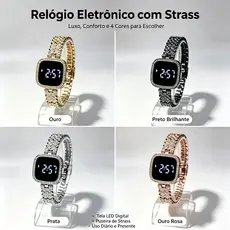 Relógio Feminino de Aço Inoxidável com LED Diamante para Elegância e Sofisticação R01