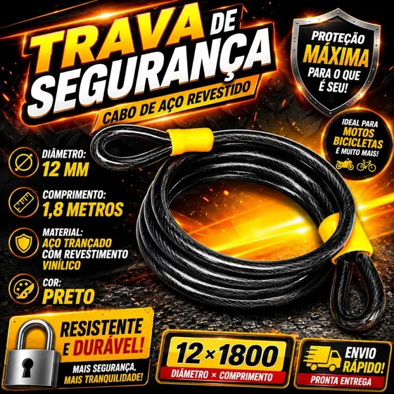 Trava De Segurança Cabo De Aço Revestido 12 x 1800mm - Idea
