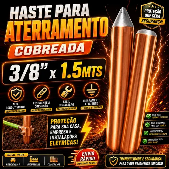 Haste Cobreada 3/8 x 1.5mts para Aterramento