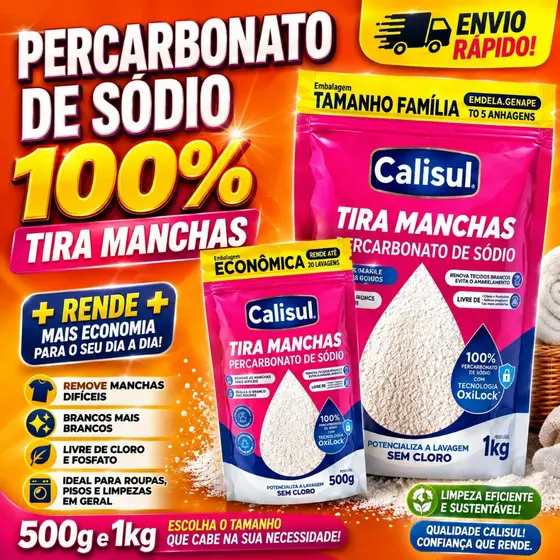 Percarbonato De Sódio 100% Tira Manchas Rende + - 500g e 1kg - Calisul