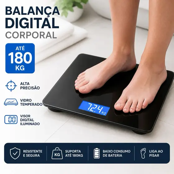 Balança Digital Corporal De Vidro Banheiro Preta Até 180kg ORIGINAL
