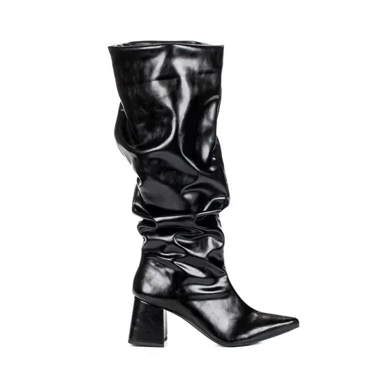 Bota Feminina Montaria Cano Longo Enrugada Madrid Preto