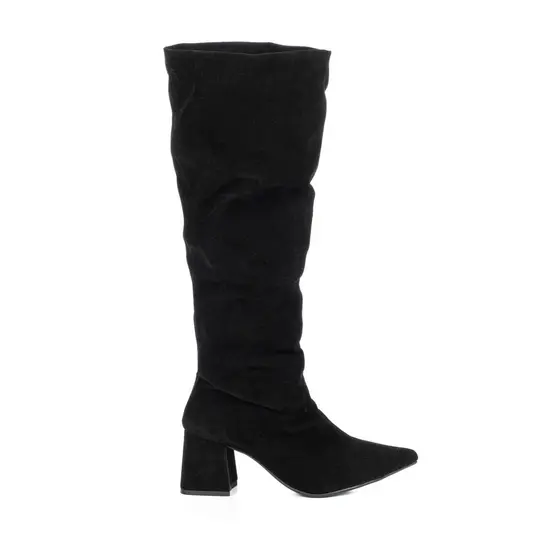 Bota Feminina Montaria Cano Longo Enrugada Camurça Preta