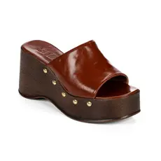 Sandália Feminina Anabela Plataforma Madeira Tamanco Trend Novidade Verão Tachas Boho Chic Qualidade