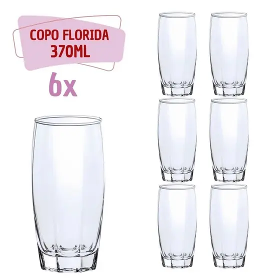 Copos Florida Chique Vidro Transparente Mesa 370ml