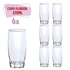 Copos Florida Chique Vidro Transparente Mesa 370ml