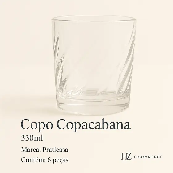 Copo de vidro copacabana 330ml 6 peças copo de whisky