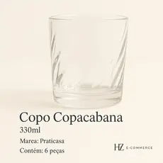 Copo de vidro copacabana 330ml 6 peças copo de whisky