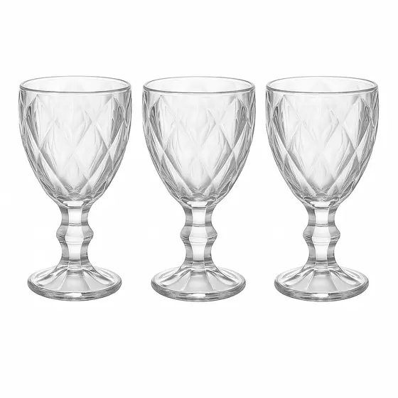 Kit 3 Taças 340ml Diamante Vidro Água Vinho Suco Refrigerante