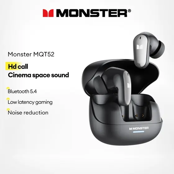 Monster MQT52 Fone De Ouvido Intra-Auricular Sem Fio Bluetooth Com Redução De Ruído De Longa Duração Da Bateria