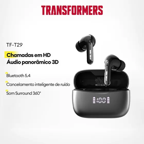 Transformers TF-T29 Fone De Ouvido Bluetooth Cancelamento inteligente de ruído Som sem atraso