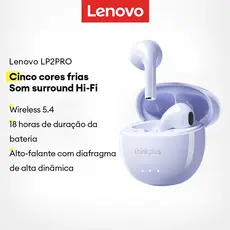 Lenovo LP2 PRO Fone De Ouvido Bluetooth HD Som Smart Touch Longa Vida Redução De Ruído 5.4