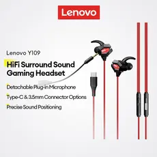 Fones De Ouvido Com Fio Lenovo Y109 E Fone Para Jogos Microfone Removível Plugue Tipo C De 3.5 Mm Som Surround HiFi