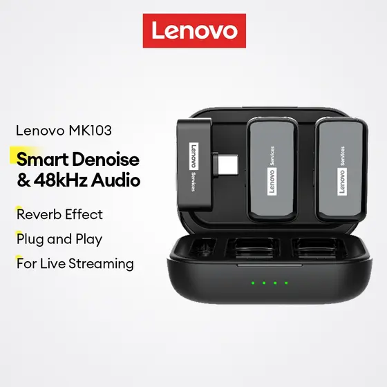 Microfone De Lapela Sem Fio Lenovo MK103 E Com Cancelamento Inteligente De Ruído Áudio De Qualidade De CD De 48 Khz Reve