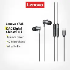 Lenovo YF35 Fones De Ouvido Com Fio In Ear HiFi Sound Driver De 14.2 Mm E Microfone HD Mais Chip Digital DAC