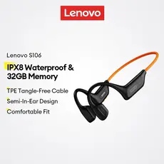 Fones De Ouvido De Condução Óssea Lenovo S106 E Fone Natação À Prova D'água IPX8 Com 32 Gb De Memória Bluetooth 6.0 plus