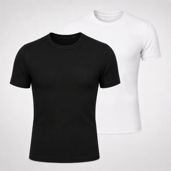 Kit com 2 Camiseta Canelada Americana Masculina Slim Camisa Canelada Basica Premium Rapper Streetwear Academia promoção