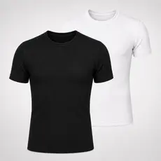 Kit com 2 Camiseta Canelada Americana Masculina Slim Camisa Canelada Basica Premium Rapper Streetwear Academia promoção