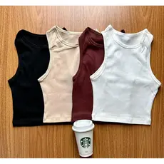 Kit 3 Cropped Feminino Canelada Regata Feminina Camiseta Básica Feminina Croped Regatinha Cropet canelado básico algodão