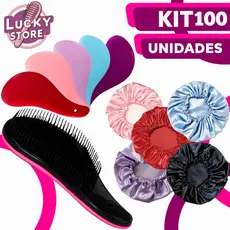 Kit 100 Unidades - 50 Escovas Mágicas e 50 Toucas de Cetim