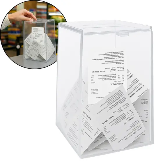 Cofre Sorteio Cupons Sugestões Pirâmide Promoção Visor Caixa Acrílico Transparente