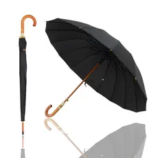 Guarda Chuva Portaria Grande Automático 16 Hastes Reforçado Cabo De Madeira