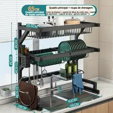 1/2Rack de pratos em camadas sobre a pia Rack Escorredor de pratos/Equipado com Suporte Para Esponja
