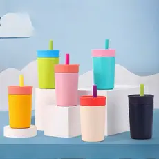 Copo Térmico Inox 350ml com Tampa Antivazamento e Canudo | Bocal de Silicone | Estilo e Praticidade