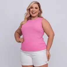 Blusa Plus Size Feminina Regata Suede Canelado Tendência