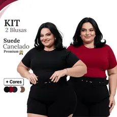 Kit 2 Blusas Plus Size Feminina Suede Canelado Premium