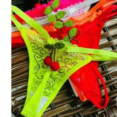 Kit 3 Calcinhas Super Fio com Renda, PomPom de Cereja e Alça Regulável – Diversas Cores Neon