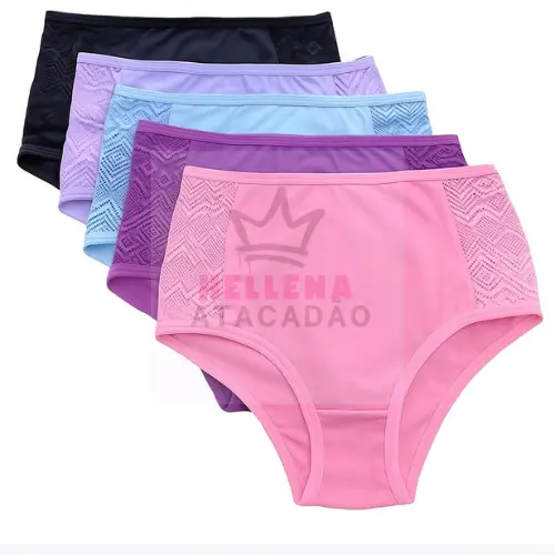PROMOÇÃO kit 5 calcinha calçola senhora cintura alta hot pants REGULAR e PLUS SIZE conforto (KIT 5 Maria)